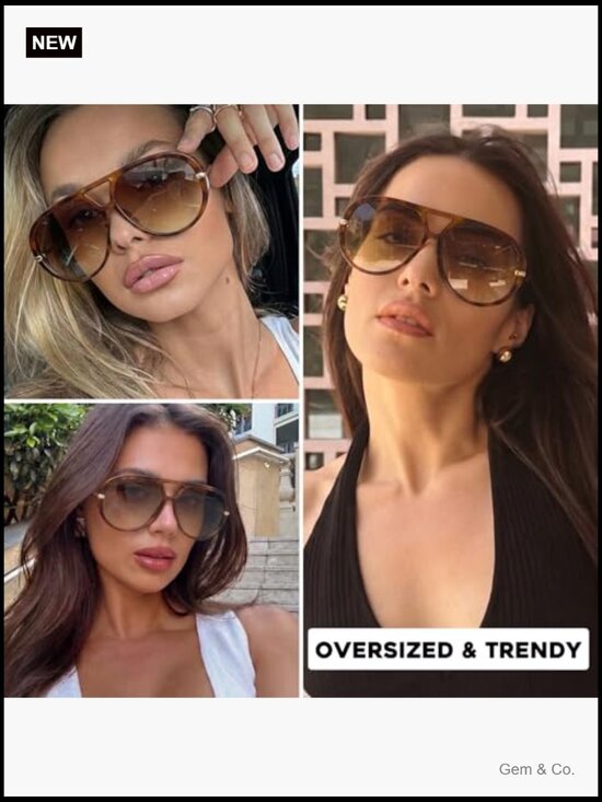 Oversized Aviator Sunglasses with UV400 Protection Retro Style main image 6